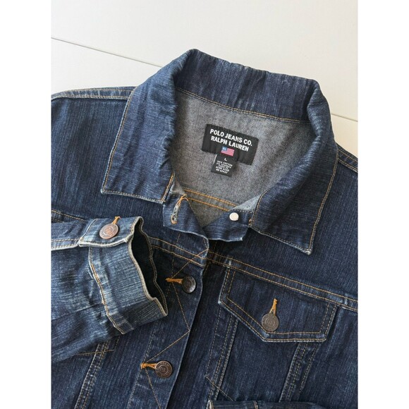 Polo Jeans Co Ralph Lauren Womens Size L Dark Blue Denim Button Up Jean Jacket - Picture 1 of 12
